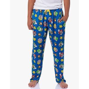 New Men's Nintendo Super Mario All-Over Character Lounge Pajama Pants Blue